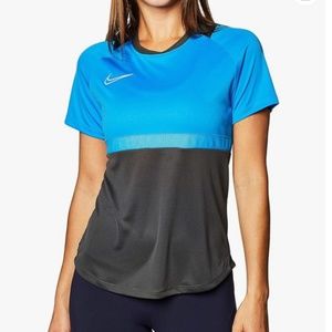 NWT Nike Womens Dri-FIT tee Soccer Jersey navy blue light color block Workout M